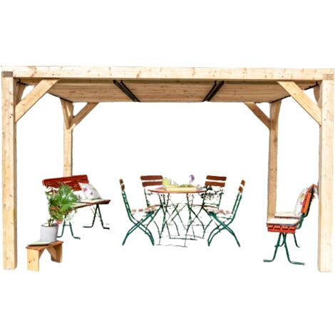 Pergola da giardino in legno Douglas 340x312 cm – gazebo con tetto a ventelle mobili – pali 120x120 mm – VTDO3431T Foresta