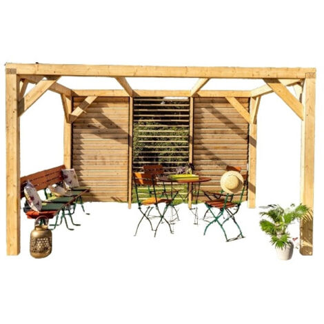 Pergola da giardino in legno Douglas 340x312 cm – gazebo con ventelle mobili su una parete – pali 120x120 mm – VTDO3431V Foresta