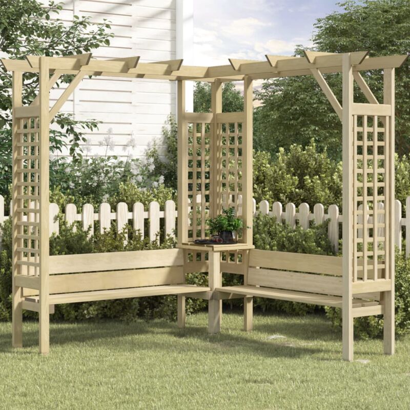 Pergola d'angle, Tonnelle de jardin,Barnum avec banc Bois de pin imprégné ASAF48477 design in