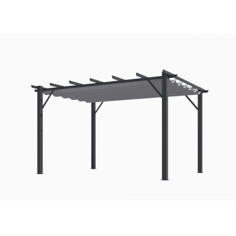 Pérgola de aluminio con arco de 7 lamas 400x300x230 color antracita y lona de cobertura