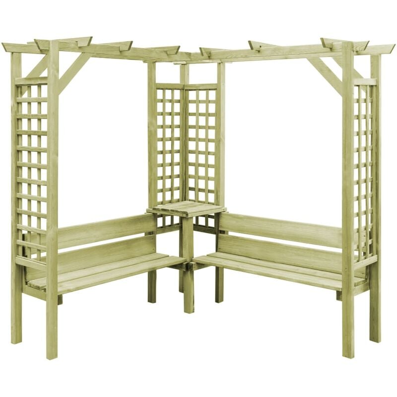 

Pérgola de esquina con banco de madera de pino impregnada