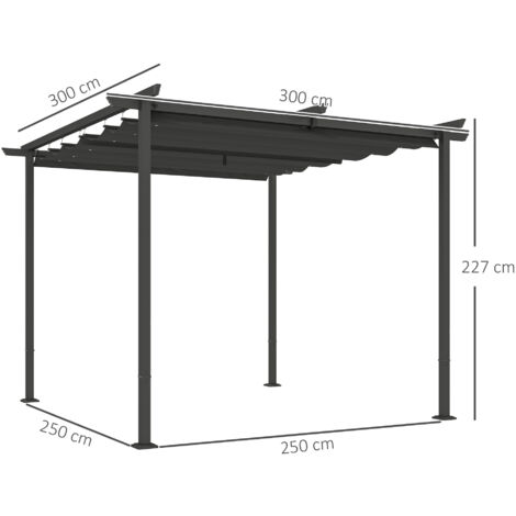 Pergola de jardin 3 x 3 m avec toit ajustable, structure métallique, protection UPF 30+, pare-soleil pour véranda ou terrasse, gris foncé