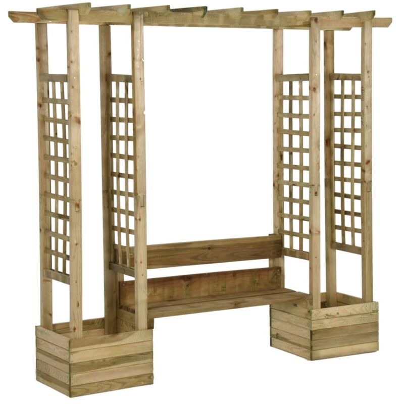 Vidaxl – Pergola de jardin en bois de pin massif imprégné – Dimensions 230x60x198 cm – Avec banc et jardinières – Design décoratif pour plantes