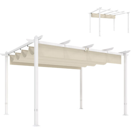 Pergola de Jardin avec Toit Ouvrant, Toile Magnétique Coulissante et Système de Drainage 3x3m Beige