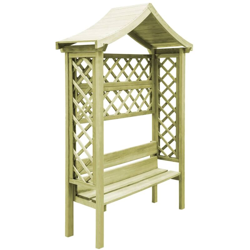 

Pérgola de jardín con tejadillo y banco de madera de pino