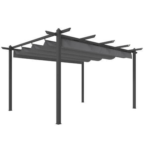 Pérgola de jardín de 4x3 m con techo retráctil de aluminio, protección solar UPF30+, orificios de drenaje, pabellón exterior gris.