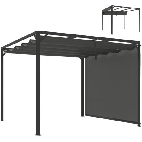 Pérgola de jardín de aluminio de 3x3 m con toldo lateral enrollable retráctil, protección UPF30+, cenador de jardín para exteriores, color gris.