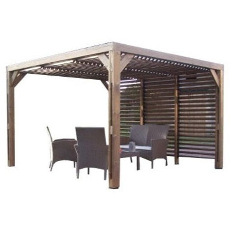 Pérgola de jardín de madera 341x313 cm – Toldo con persianas venecianas ajustables en techo y pared – Tornillería de acero inoxidable – THO3531VTI Foresta