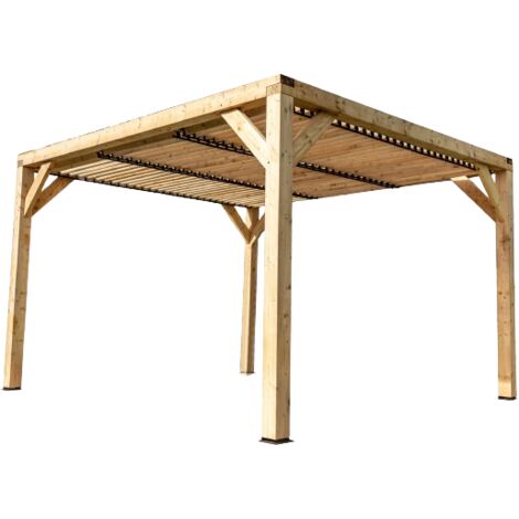 Pérgola de jardín de madera laminada 340x312 cm – cenador con aberturas de techo orientables – postes de 120x120 mm – VT3431T Foresta