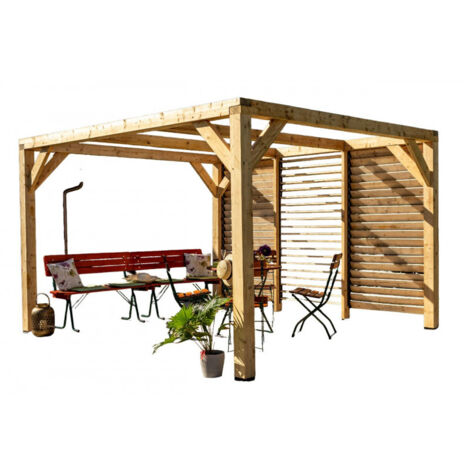 Pérgola de jardín de madera laminada 340x312 cm – cenador con respiraderos de pared móviles – postes de 120x120 mm – VT3431V Foresta