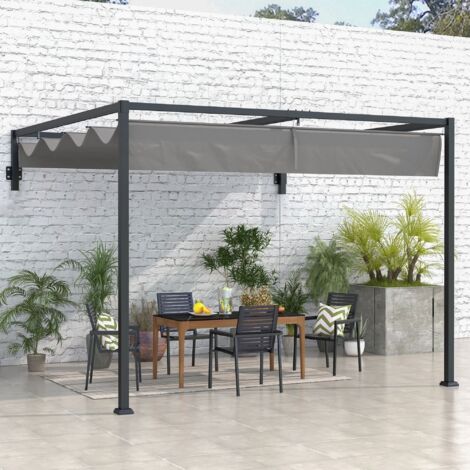 Pérgola de Jardín de Pared 297x211x220 cm Cenador con Techo Retráctil y Marco de Acero para Patio Terraza Gris Oscuro
