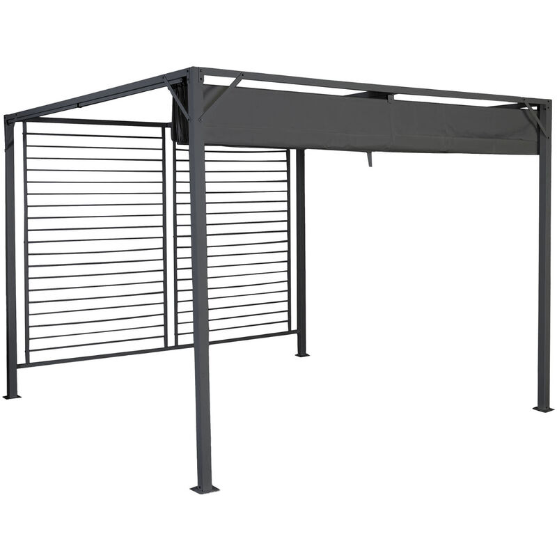 Pergola de jardin en acier et polyester coloris gris - Longueur 300 x largeur 300 x hauteur 230 cm Pegane