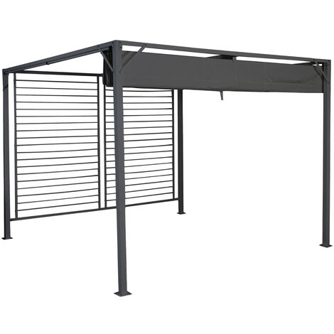 Pergola de jardin en acier et polyester coloris gris - Longueur 300 x largeur 300 x hauteur 230 cm -PEGANE-