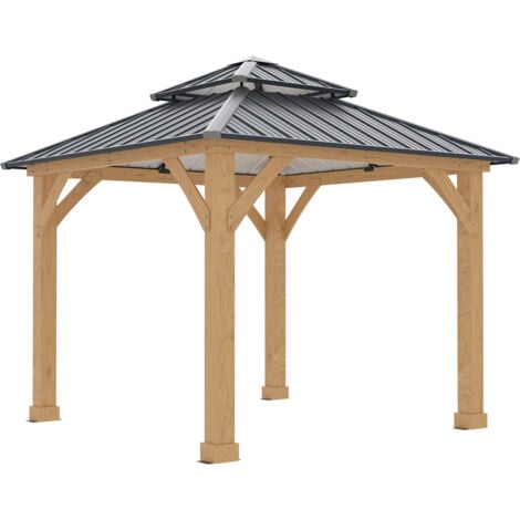 Pergola de Jardin Gardiun Denver 8,76 m2 287x287x300 cm Bois stratifié  Piliers de 14x14 cm  Double couverture en acier  Fixation incluse