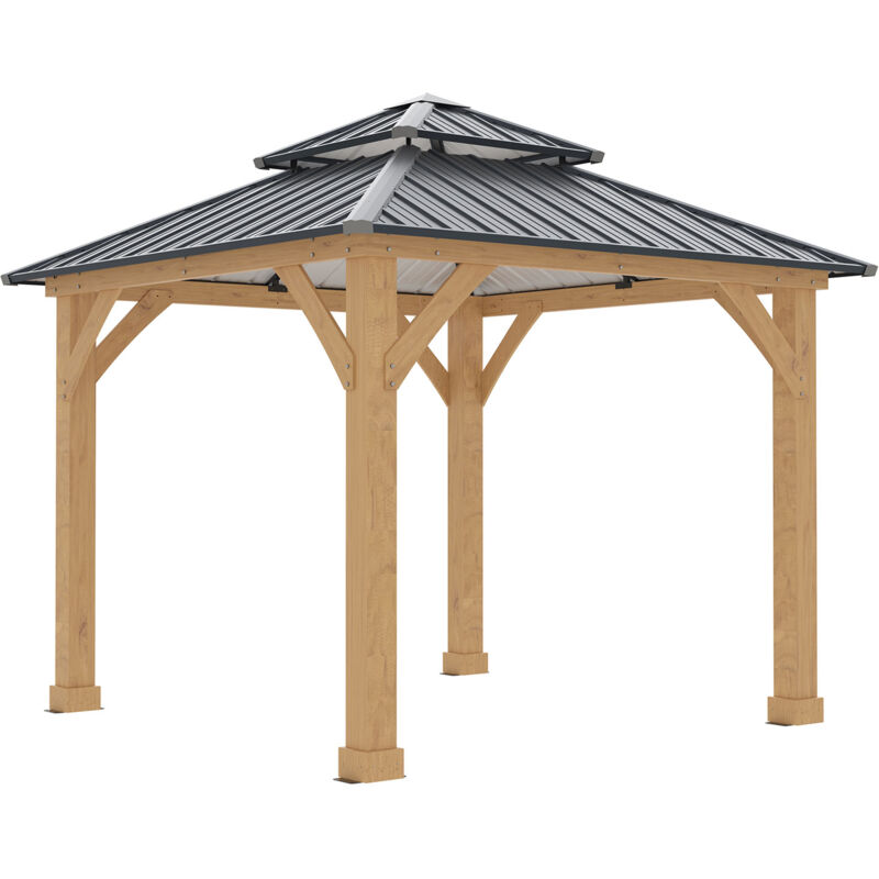 Pergola de Jardin Gardiun Denver 8,76 m2 287x287x300 cm Bois stratifié Piliers de 14x14 cm Double couverture en acier Fixation incluse