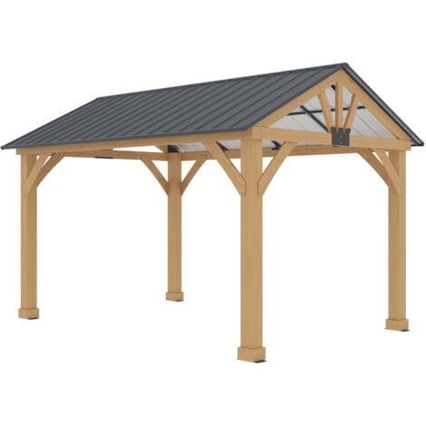 Pérgola de Jardín Gardiun Fénix 12 m2 300x401x282 cm Madera Laminada Postes de 14x14 cm Cubierta de Acero Fijación Incluida