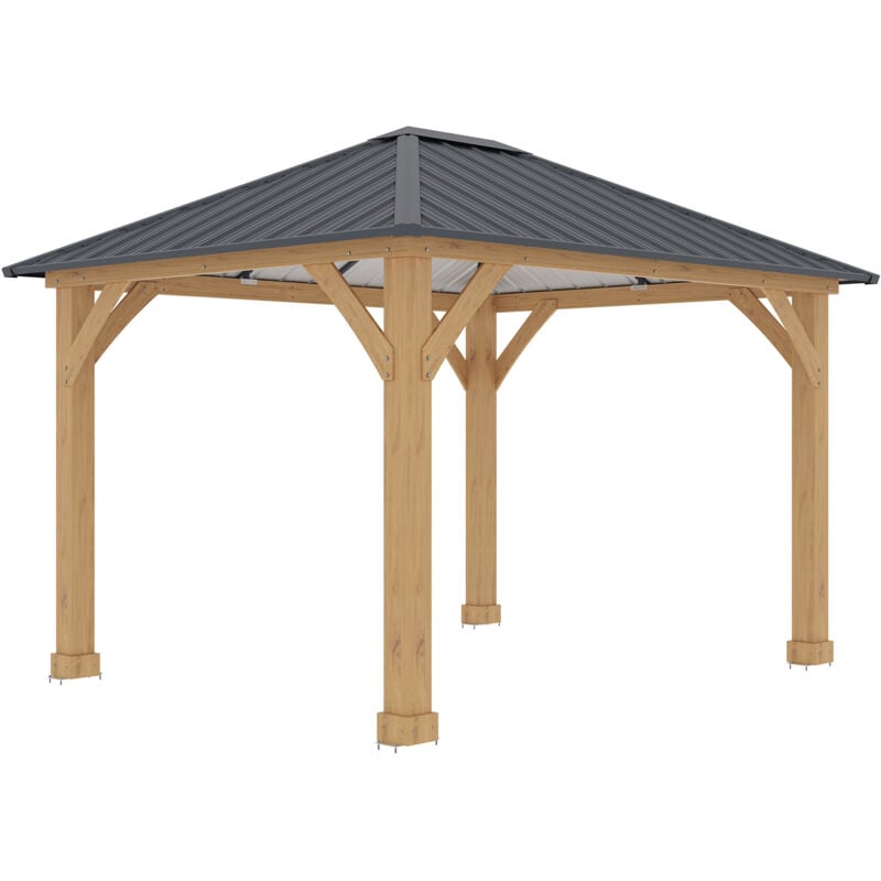 Pergola de Jardin Gardiun Tucson 10,72 m2 362x297x283 cm Bois stratifié Piliers 14x14 cm Couverture en acier Fixation incluse