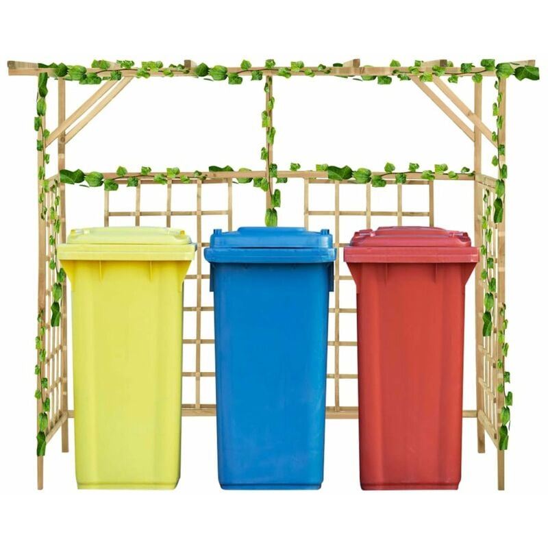 

Happyshopping - Pergola de jardin para 3 cubos de basura madera pino impregnada