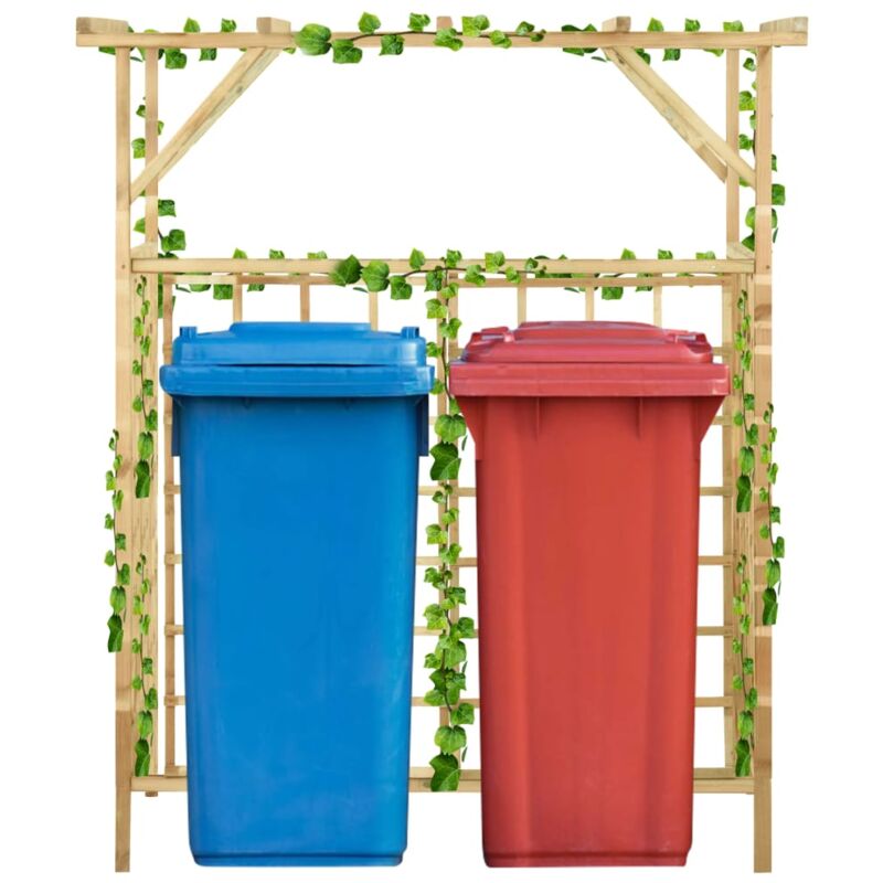Pergola de jardin pour poubelles doubles Bois de pin imprégné - Brun
