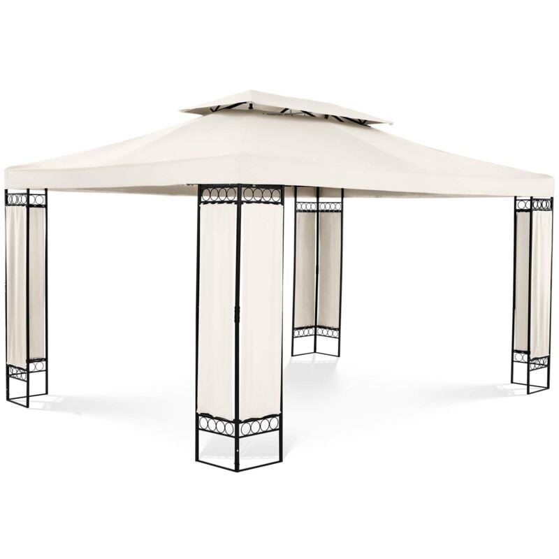 Pergola De Jardin Terrasse En Kit Tonnelle Store Toiture Uniprodo 3x4m Acier Beige)