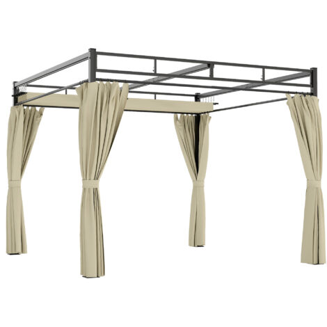 Pergola de Jardin Tonnelle de Jardin Extérieur Toit Rétractable 4 Rideaux Protection UV30+3x3m Beige