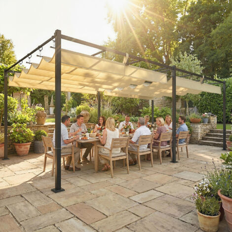 Pergola de Jardin Tonnelle de Terrasse Toit Rétractable Structure Métallique Ultra-Stable UV50+ 570x295x221cm Beige