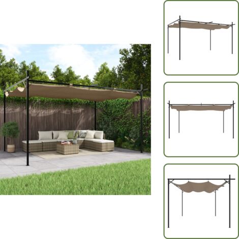 Pérgola de jardín - vidaXL Pérgola con cubierta retráctil gris taupe 395x292x230 cm - Pérgola metálica