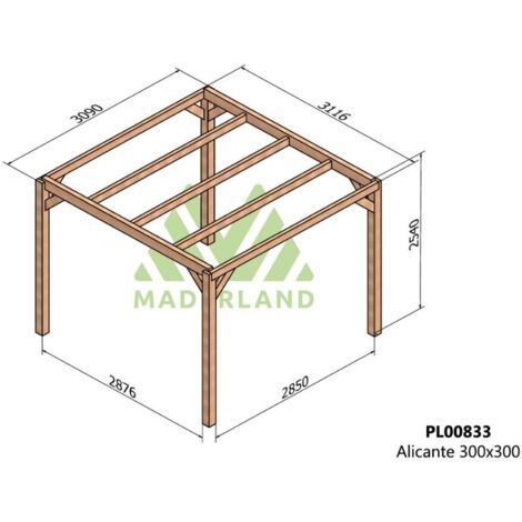 Pérgola de Madera Laminada Alicante (Maderland) - Gardeneas - 300 x 300 cm