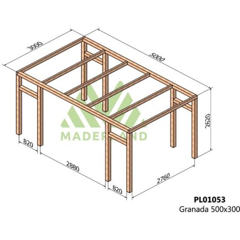 Pérgola de Madera Laminada Granada (Maderland) - Gardeneas - 500 x 300 cm