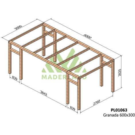 Pérgola de Madera Laminada Granada (Maderland) - Gardeneas - 600 x 300 cm