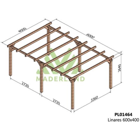 Pérgola de Madera Laminada Linares (Maderland) - Gardeneas - 600 x 400 cm