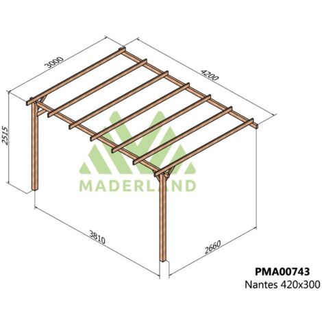 Pérgola de Madera Maciza Adosada Nantes (Maderland) – Gardeneas - 420 x 300 cm