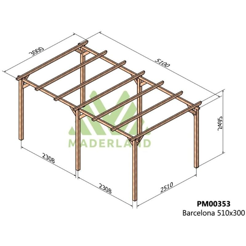 

Pérgola de Madera Maciza Barcelona (Maderland) 510 x 300 cm - - Gardeneas