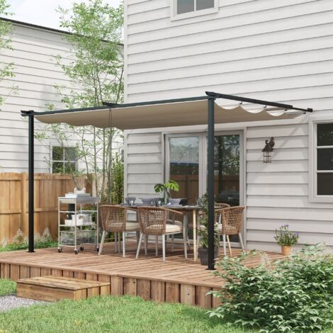 Pérgola de Pared para Exterior con Techo Retráctil para Patio Terraza Jardín 390x290x220 cm Crema