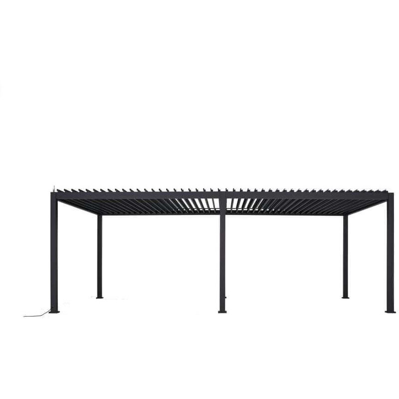 Habrita Foresta - Pergola double bioclimatique Habrita PER3060BIELEC en aluminium 18m2 avec ventelles électriques et ruban Led