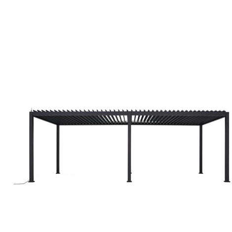 Pergola double bioclimatique PER3060BIELEC en aluminium 18m² – Ventelles électriques orientables – Rubans LED RGBW intégrés – Habrita Foresta
