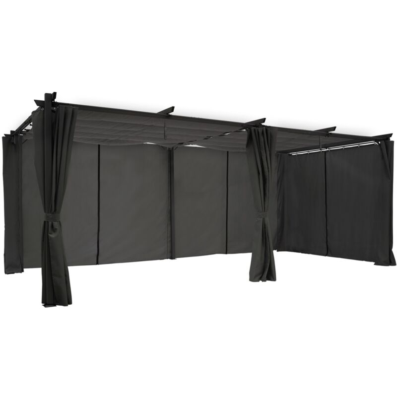 Pergola édition limitée toit rétractable 3x6 m et 6 rideaux gris anthracite