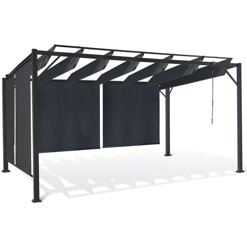 Pergola édition luxe lames orientables 3x3 m et 4 stores gris anthracite