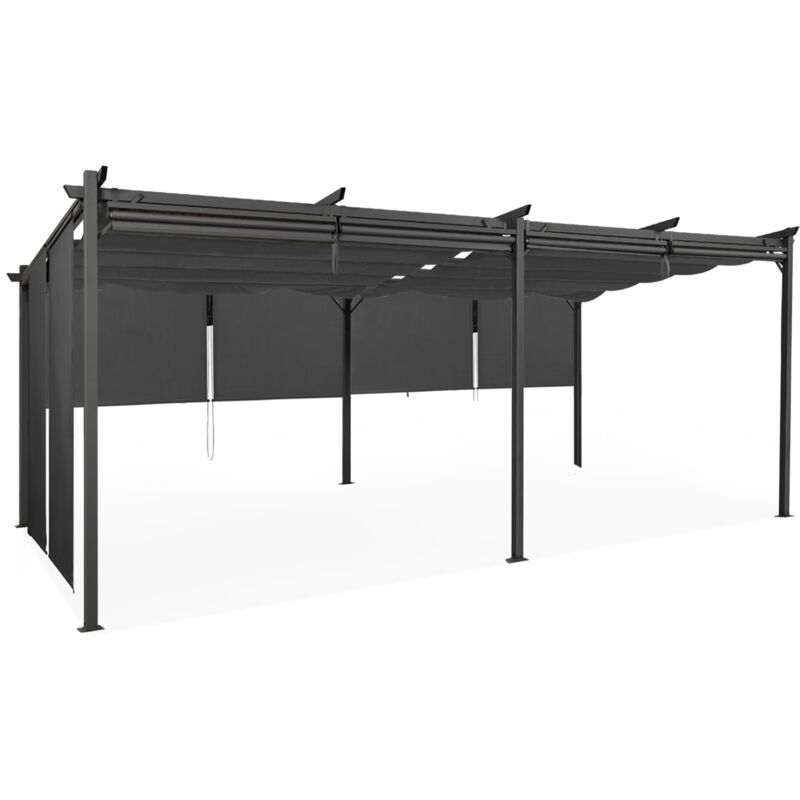 Pergola toit rétractable 3x6m gris anthracite et stores enrouleurs