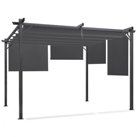Pergola édition spéciale toit rétractable 3x4 M et 4 stores enrouleurs gris