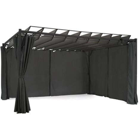 Pergola edition suprem verstellbare Lamellen 3x4 M und 4 Vorhänge anthrazitgrau