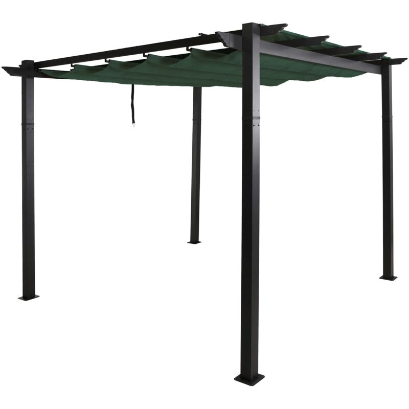 Pergola en aluminium HHG 024, pavillon de jardin Pavillon de jardin, structure stable de 8cm toit coulissant UV50+ 3x3m, vert