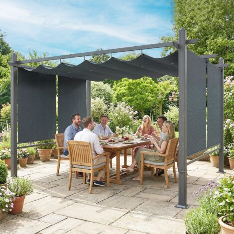Pergola en Aluminium Tonnelle de Jardin Stores Automatiques Coulissante Rétractable UV50+ 3x4 m Gris Anthracite