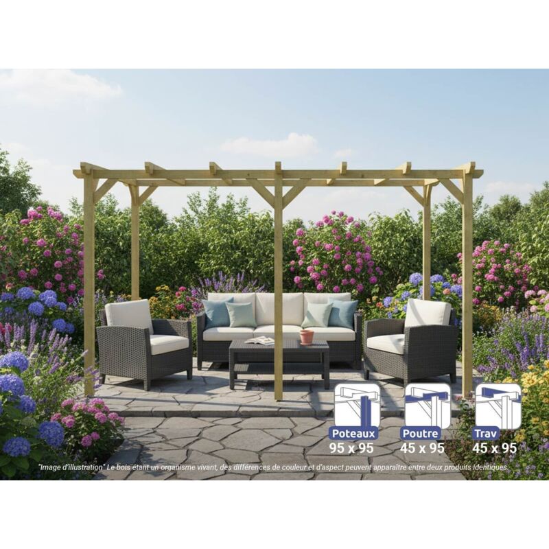 Pergola en bois autoportante - modèle barcelona - 510 x 300 cm - Maderland