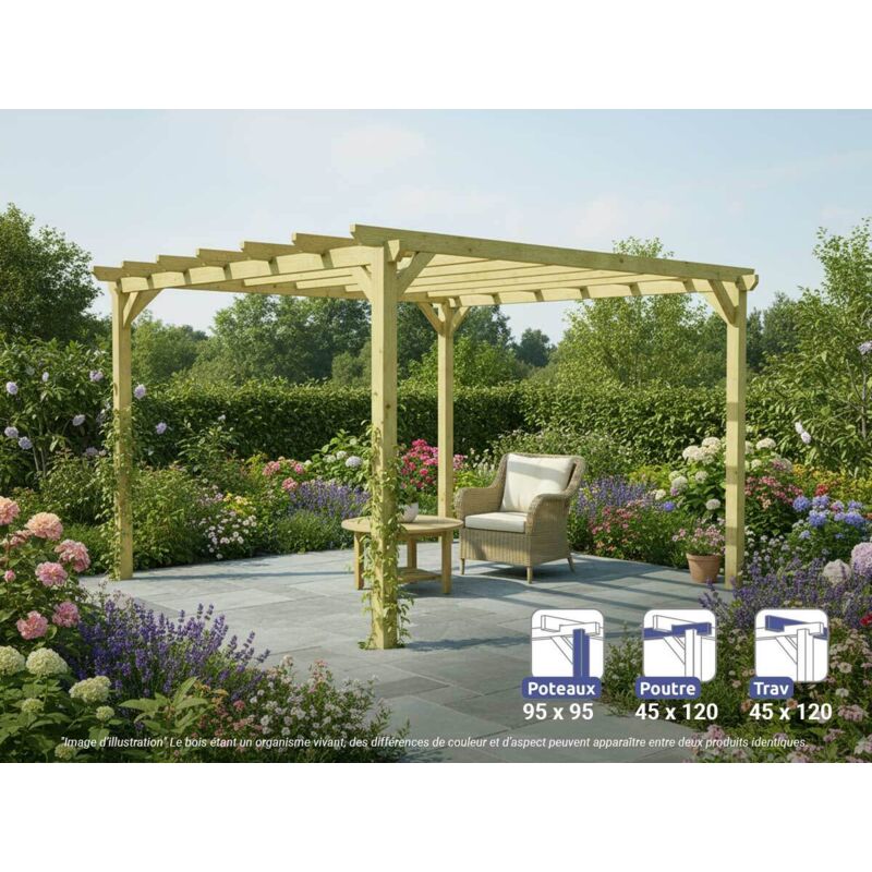 Pergola en bois autoportante - modèle cambados - 420 x 420 cm - Maderland