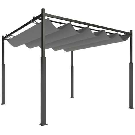 Pergola Environ 3 x 3 m – Abri Terrasse Autoportant, Toit Coulissant, Fixation Magnétique, Poteaux 8 cm – Résistant UV – Gris