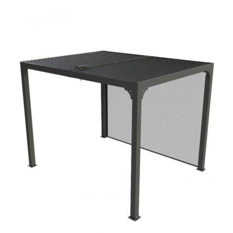 Pergola Foresta gazebo bioclimatica in alluminio, apertura manuale, 240x300 completa di tenda sul lato da 3 mt