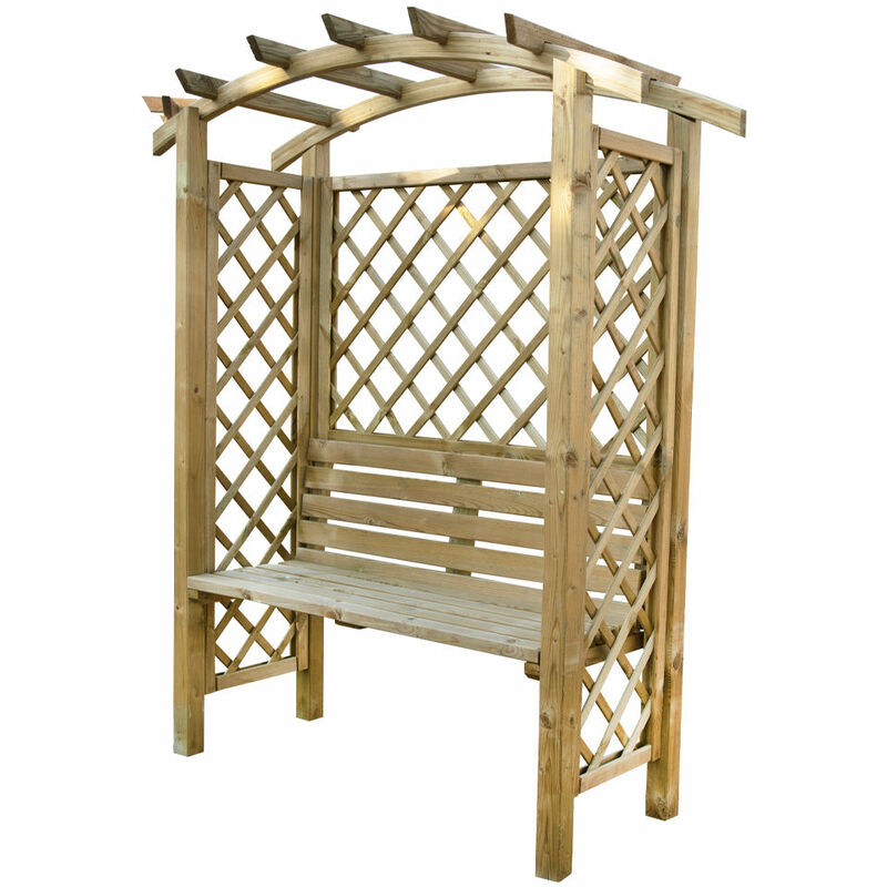 Pergola gazebo 160x70xh190 cm da giardino in legno di pino con panca 2 posti e pannello grigliato Nido D'amore Forest