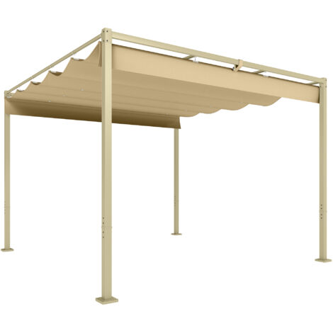 Pergola gazebo 3x3 m avec toit rétractable kaki en polyester 180g et métal