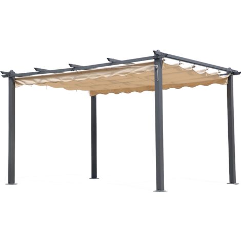 Pergola Gazebo 3x4 per Giardino Esterno Telo Poliestere 180 g/mq Retrattile, Struttura in Alluminio, Top Ecrù